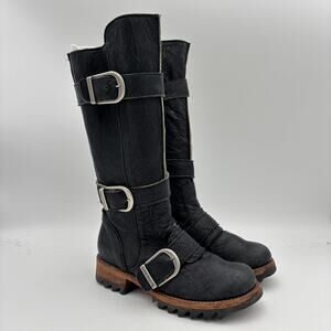 Jim Barnier Three Buckle Boots Women's 6 Black Leather Boho Biker Free People